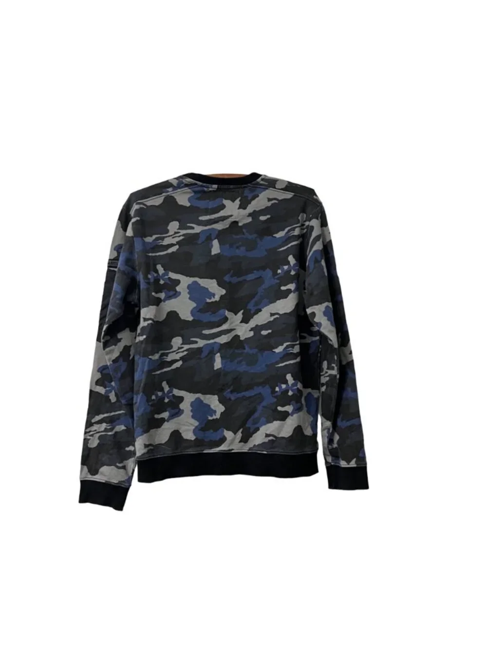 Forca Mens Blue Black Camo Amsterdam Zip Pocket Sleeve Crewneck Sweatshirt S